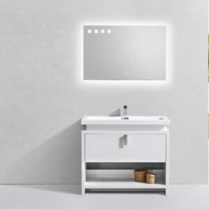 Levi 40″ High Gloss White Modern Bathroom Vanity w/ Cubby Hole