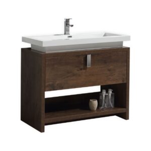 Levi 40″ Rose Wood Modern Bathroom Vanity w/ Cubby Hole
