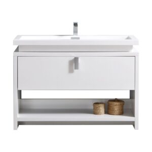 Levi 48″ High Gloss White Modern Bathroom Vanity w/ Cubby Hole