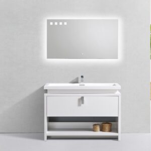 Levi 48″ High Gloss White Modern Bathroom Vanity w/ Cubby Hole