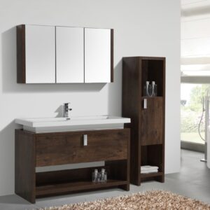 Levi 48″ Rose Wood Modern Bathroom Vanity w/ Cubby Hole