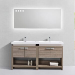 Levi 63″ Havana Oak Modern Bathroom Vanity w/ Cubby Hole