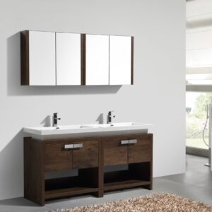 Levi 63″ Rose Wood Modern Bathroom Vanity w/ Cubby Hole