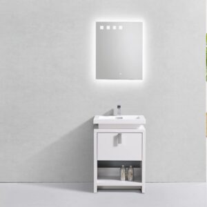 Levi 24″ High Gloss White Modern Bathroom Vanity w/ Cubby Hole