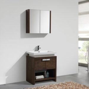 Levi 30″ Rose Wood Modern Bathroom Vanity w/ Cubby Hole