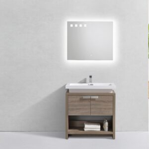 Levi 32″ Havana Oak Modern Bathroom Vanity w/ Cubby Hole