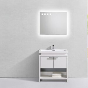 Levi 32″ High Gloss White Modern Bathroom Vanity w/ Cubby Hole