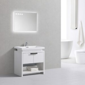 Levi 30″ Gloss White Modern Bathroom Vanity w/ Cubby Hole