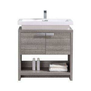 Levi 30″ Ash Grey Modern Bathroom Vanity w/ Cubby Hole