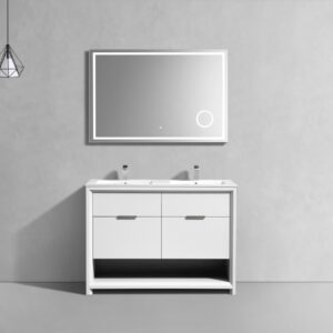 KubeBath 48″ Double Sink Nudo Modern Bathroom Vanity in High Gloss White Finish