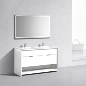 KubeBath 60″ Double Sink Nudo Modern Bathroom Vanity in High Gloss White Finish