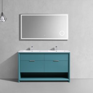 KubeBath 60″ Double Sink Nudo Modern Bathroom Vanity in Teal Green Finish