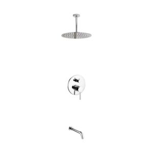 Aqua Rondo Shower Set w/ Ceiling Mount 12″ Rain Shower and Tub Filler