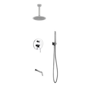 Aqua Rondo Shower Set w/ Ceiling Mount 8″ Rain Shower, Handheld and Tub Filler