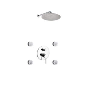 Aqua RONDO Chrome Brass Shower Set w/ 12″ Round Rain Shower and 4 Body Jets
