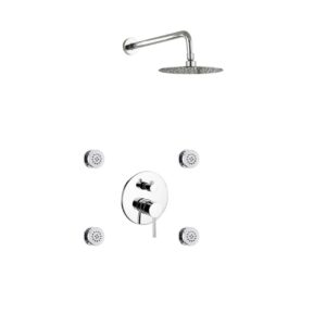 Aqua RONDO Chrome Brass Shower Set w/ 8″ Round Rain Shower and 4 Body Jets