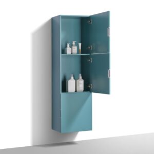 Teal Green Linen Side Bathroom Cabinet w/ 3 Large Storage Areas