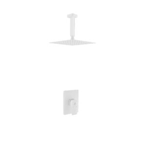 Aqua Piazza White Shower Set w/ 8″ Ceiling Mount Square Rain Shower
