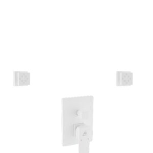 Aqua Piazza White Shower Set w/ 8″ Ceiling Mount Square Rain Shower and 4 Body Jets