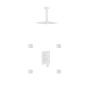 Aqua Piazza White Shower Set w/ 8″ Ceiling Mount Square Rain Shower and 4 Body Jets