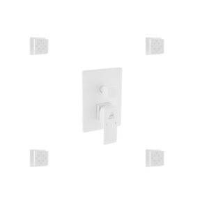 Aqua Piazza White Shower Set w/ 8″ Ceiling Mount Square Rain Shower, Tub Filler and 4 Body Jets