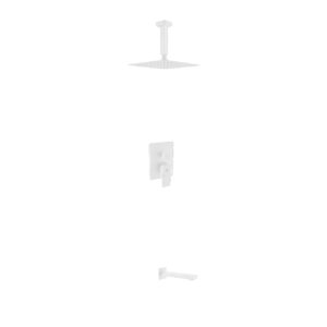 Aqua Piazza White Shower Set w/ 8″ Ceiling Mount Square Rain Shower and Tub Filler