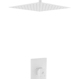 Aqua Piazza White Shower Set w/ 12″ Ceiling Mount Square Rain Shower