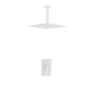 Aqua Piazza White Shower Set w/ 12″ Ceiling Mount Square Rain Shower
