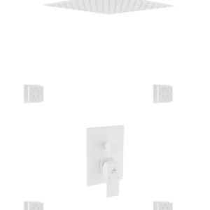 Aqua Piazza White Shower Set w/ 12″ Ceiling Mount Square Rain Shower and 4 Body Jets