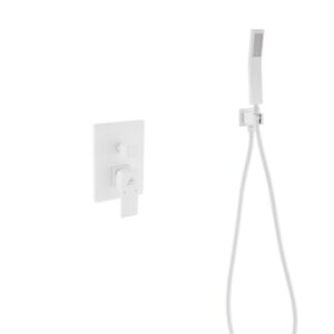 Aqua Piazza White Shower Set w/ 12″ Ceiling Mount Square Rain Shower and Handheld