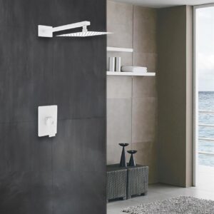 Aqua Piazza White Shower Set w/ 8″ Square Rain Shower Head