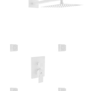 Aqua Piazza White Shower Set with 8″ Square Rain Shower and 4 Body Jets