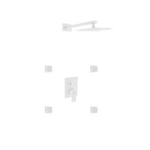 Aqua Piazza White Shower Set with 8″ Square Rain Shower and 4 Body Jets