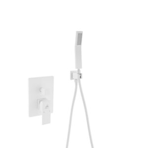 Aqua Piazza White Shower Set w/ 8″ Square Rain Shower and Handheld