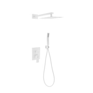 Aqua Piazza White Shower Set w/ 8″ Square Rain Shower and Handheld