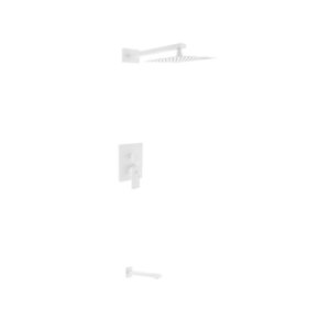 Aqua Piazza White Shower Set w/ 8″ Square Rain Shower and Tub Filler