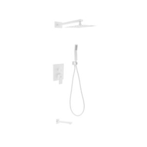 Aqua Piazza White Shower Set w/ 8″ Square Rain Shower, Tub Filler and Handheld