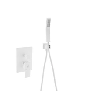 Aqua Piazza White Shower Set w/ 12″ Square Rain Shower and Handheld