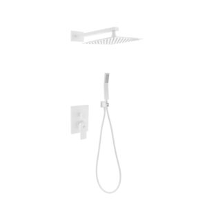 Aqua Piazza White Shower Set w/ 12″ Square Rain Shower and Handheld