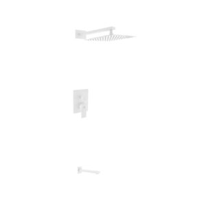 Aqua Piazza White Shower Set w/ 12″ Square Rain Shower and Tub Filler