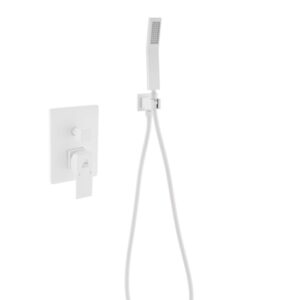 Aqua Piazza White Shower Set w/ 12″ Square Rain Shower, Tub Filler and Handheld