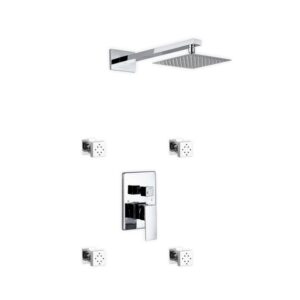Aqua Piazza Brass Shower Set with 8″ Square Rain Shower and 4 Body Jets
