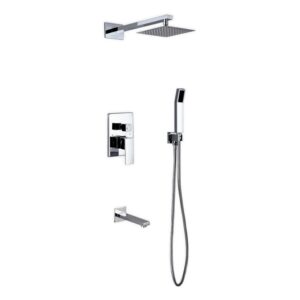 Aqua Piazza Shower Set w/ 8″ Square Rain Shower, Tub Filler and Handheld
