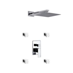 Aqua Piazza Shower Set w/ 12″ Square Rain Shower and 4 Body Jets