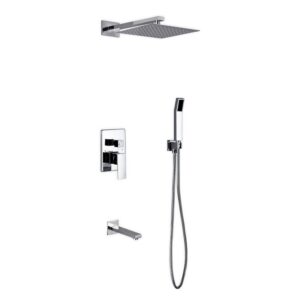 Aqua Piazza Shower Set w/ 12″ Square Rain Shower, Handheld and Tub Filler